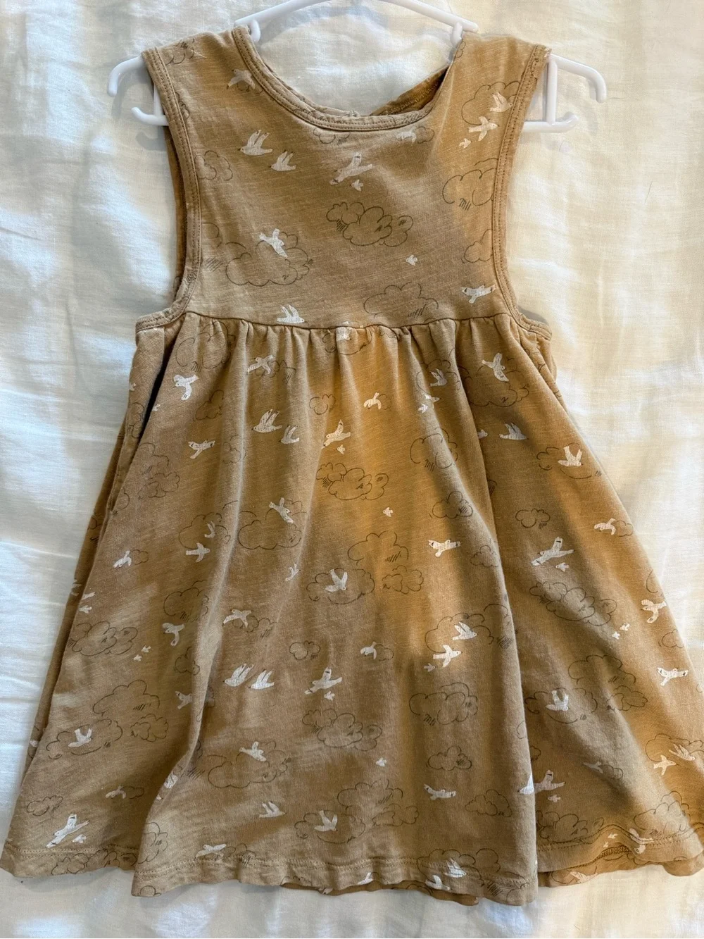 Rylee + Cru Girls' Tan Cloud & Bird Print Sleeveless Dress